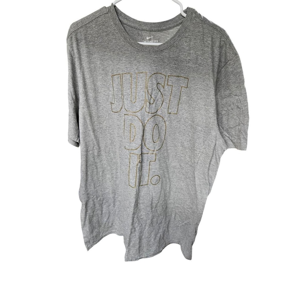 Nike Just Do It T-Shirt Gray Gold Graphic Tee Mens Activewear Top